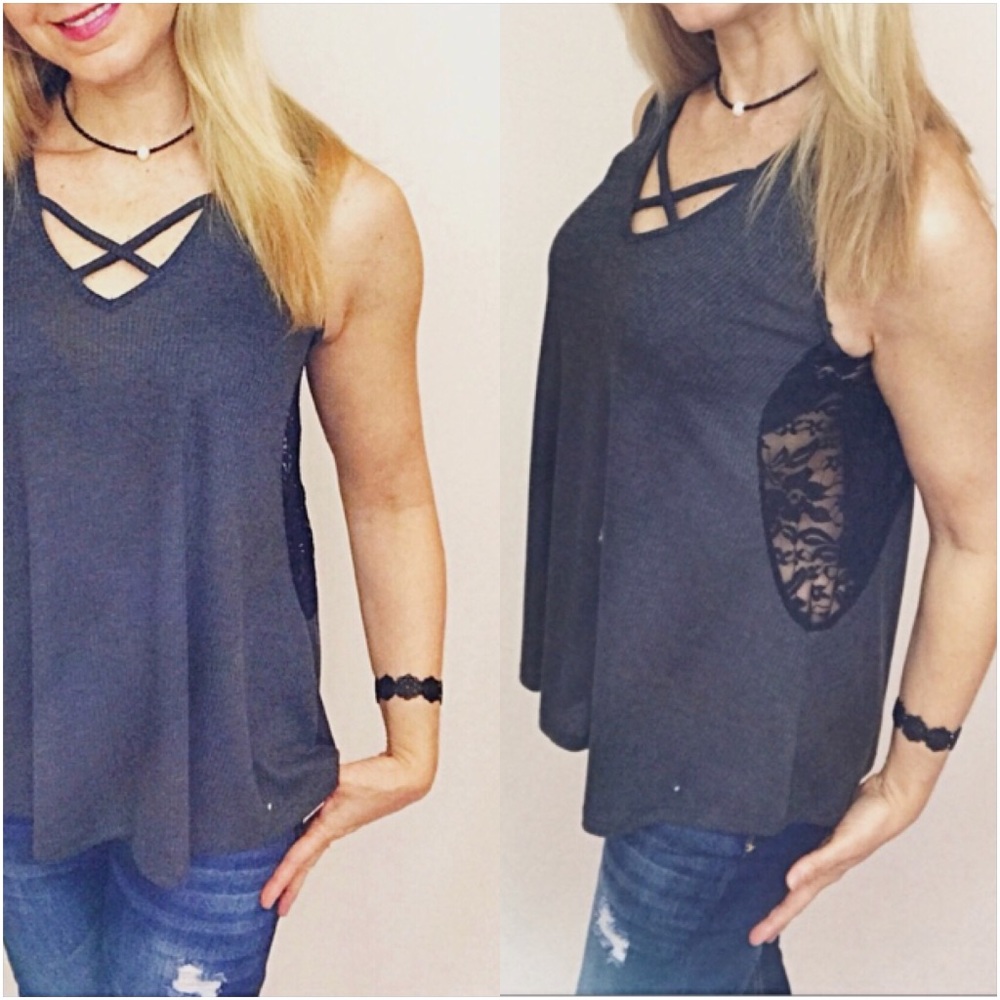 Lace Criss Cross Flowy Tank Top SML - Picture 4 of 7